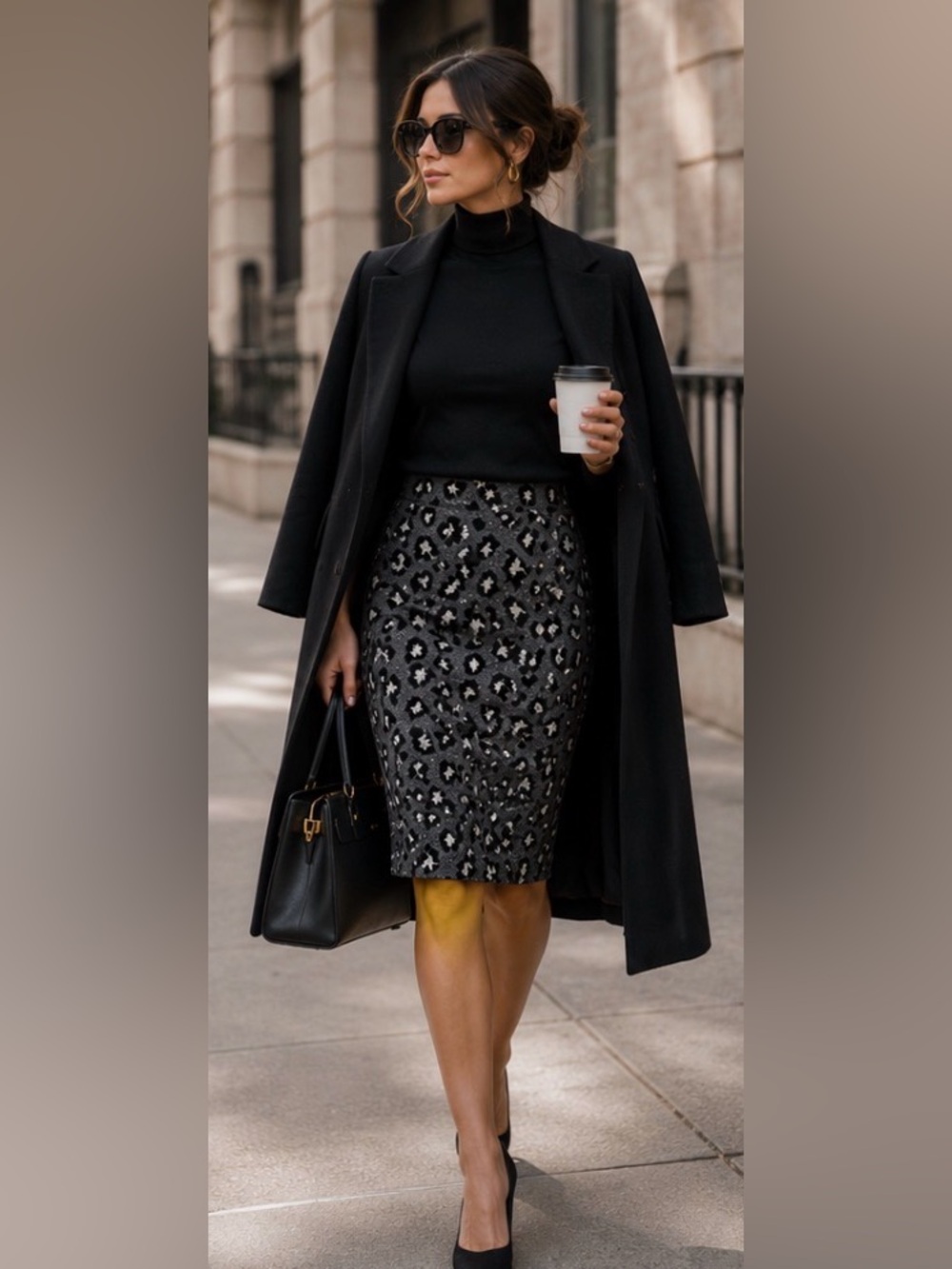 Ann Taylor Gray Leopard Print Pencil Skirt Career Preppy Stretch Quiet Luxury, S